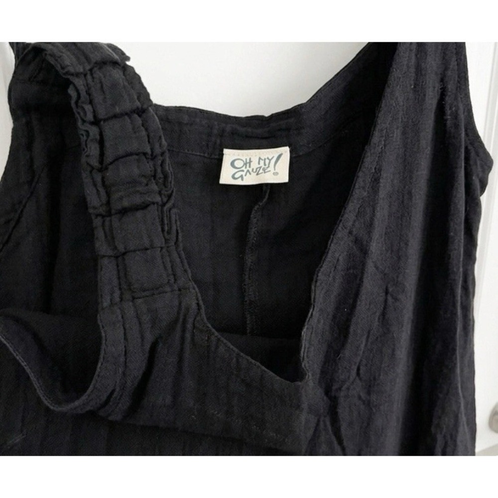 Oh My Gauze Black Midi Dress S/M Smocked Straps Breathable Cotton Coastal Artsy - Picture 6 of 6
